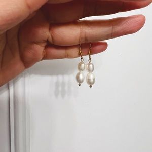 White Freshwater Pearl Stainless Steel Drop Earrings